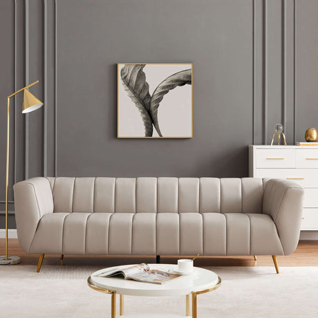 LaMattina Gray Genuine Leather Channel Tufted Sofa from Ashcroft Furniture - Luna Furniture