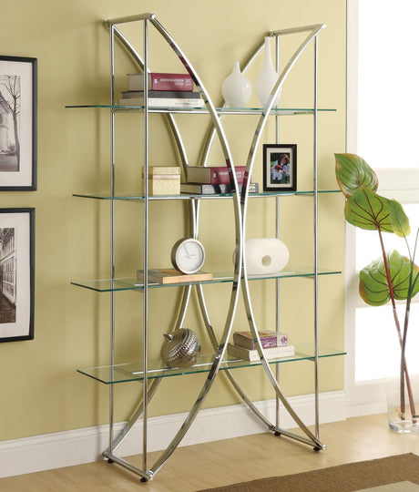 Larson Chrome and Clear 4-Tier Bookcase from Coaster - Luna Furniture
