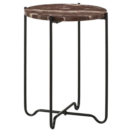 Latifa Round Accent Table with Marble Top Red and Black - 936010 - Luna Furniture