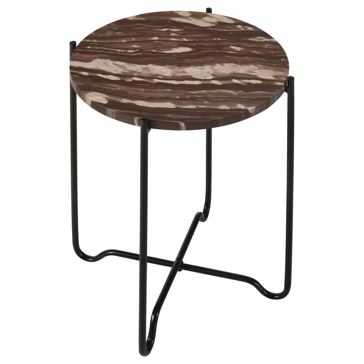 Latifa Red and Black Round Accent Table with Marble Top from Coaster - Luna Furniture