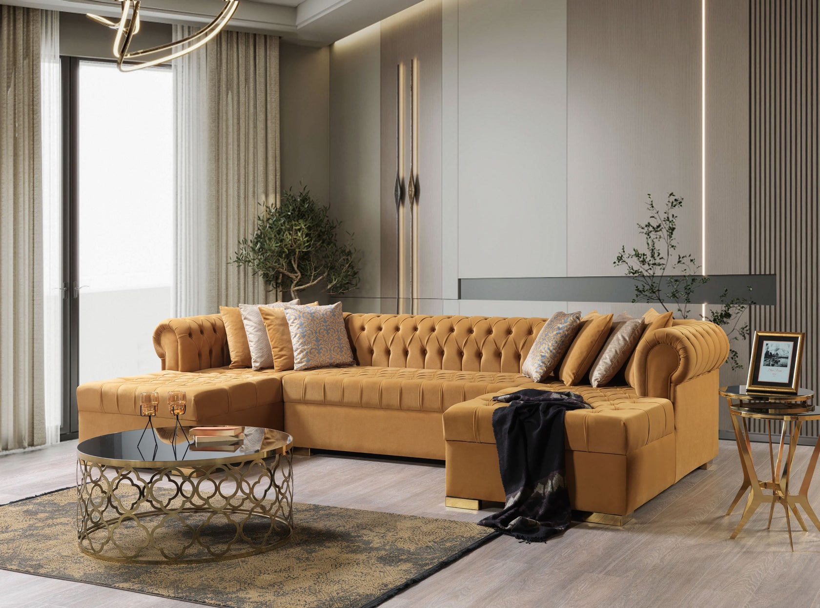 Lauren Mustard Velvet Double Chaise Sectional from Nova Furniture - Luna Furniture