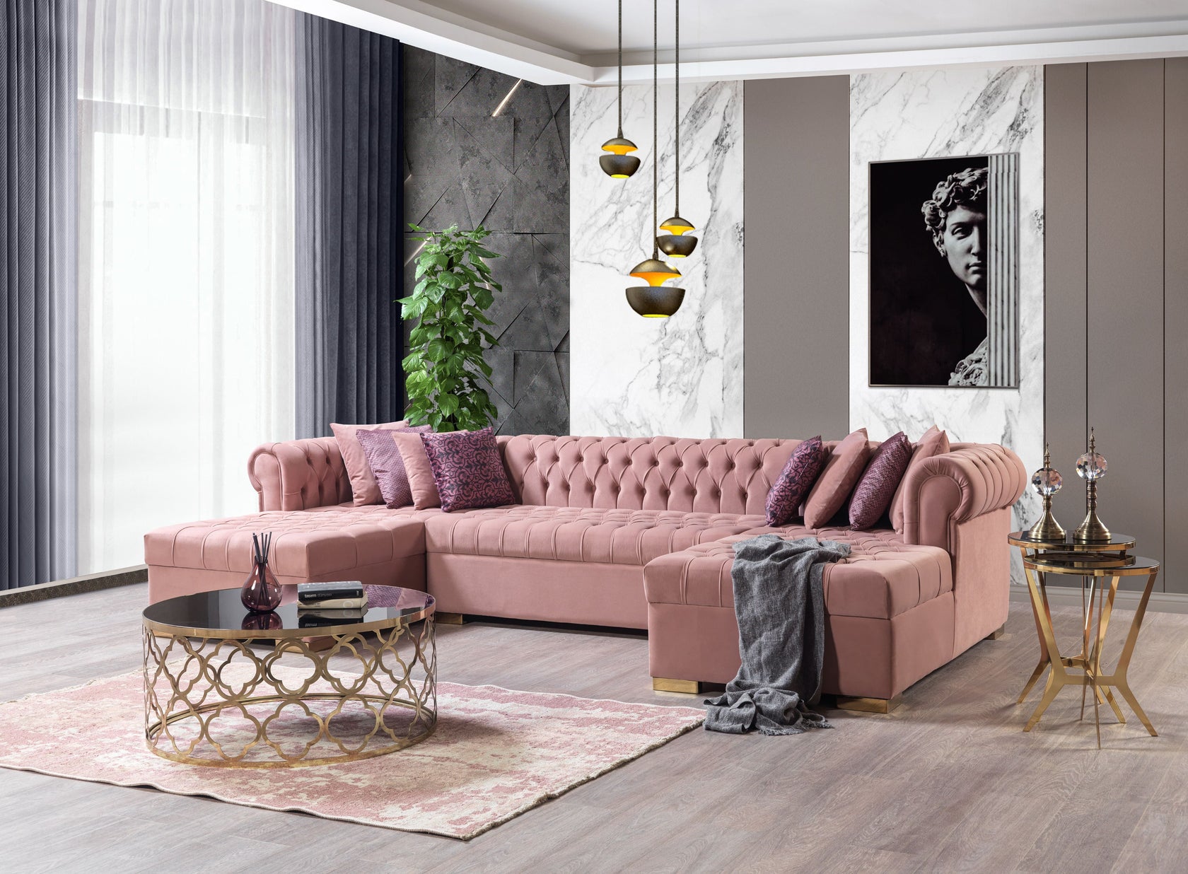 Lauren Pink Velvet Double Chaise Sectional from Nova Furniture - Luna Furniture