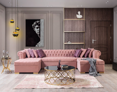 Lauren Pink Velvet Double Chaise Sectional - LAURENPINK-SEC - Luna Furniture
