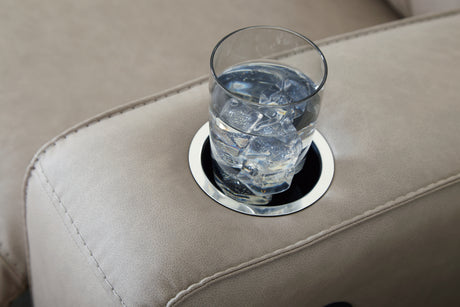 Lavenhorne Pebble Reclining Sofa with Drop Down Table from Ashley - Luna Furniture