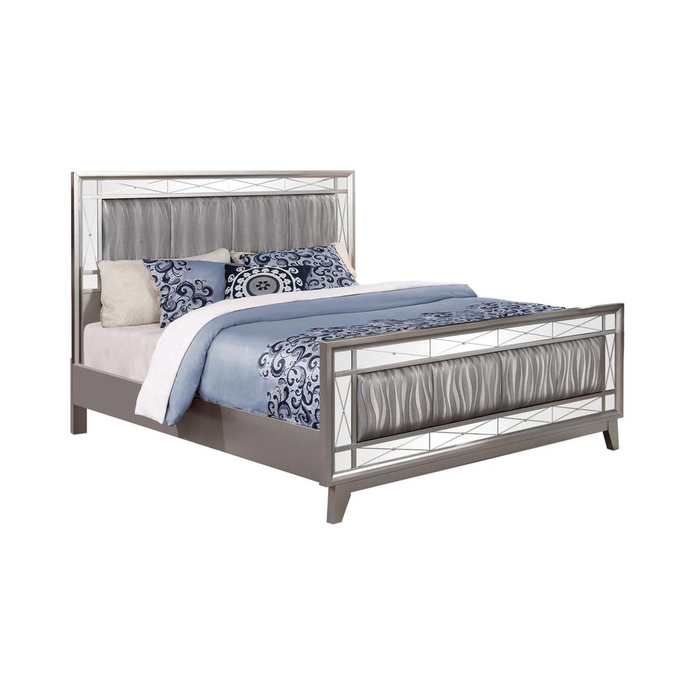 Leighton Eastern King Panel Bed with Mirrored Accents  Mercury Metallic - 204921KE - Luna Furniture