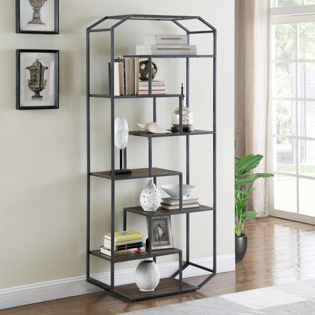 Leland 6-shelf Bookcase Rustic Brown and Dark Grey - 805662 - Luna Furniture