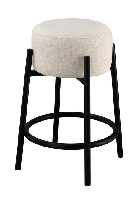 Leonard Upholstered Backless Round Stools White and Black (Set of 2) - 182175 - Luna Furniture