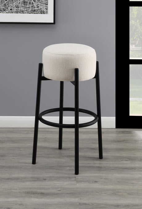 Leonard Upholstered Backless Round Stools White and Black (Set of 2) - 182176 - Luna Furniture