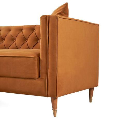 Lewer Mid Century Modern Cognac Velvet Sofa - AFC01972 - Luna Furniture