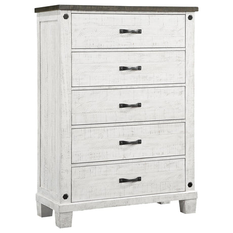 Lilith 5-drawer Chest Distressed Distressed Grey and White - 224475 - Luna Furniture
