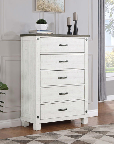 Lilith 5-drawer Chest Distressed Distressed Grey and White - 224475 - Luna Furniture