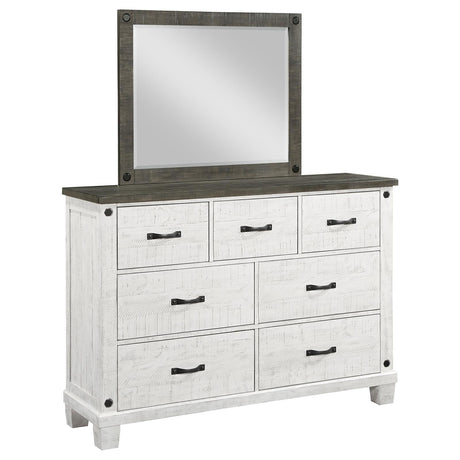 Lilith 7-drawer Dresser with Mirror Distressed Grey and White - 224473M - Luna Furniture