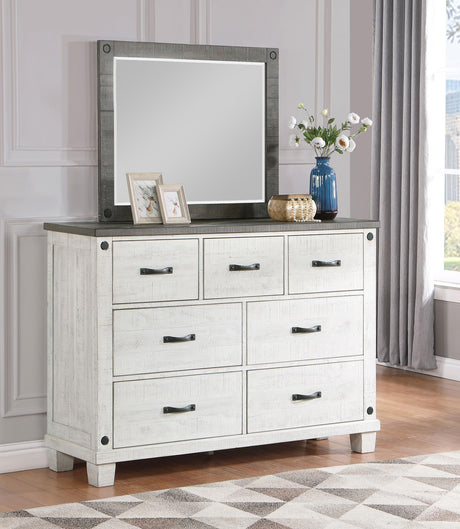 Lilith 7-drawer Dresser with Mirror Distressed Grey and White - 224473M - Luna Furniture