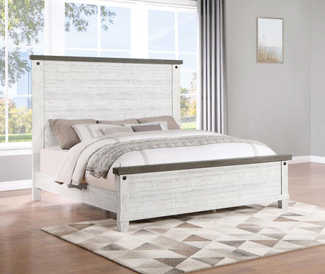 Lilith Eastern King Panel Bed Distressed Grey and White - 224471KE - Luna Furniture