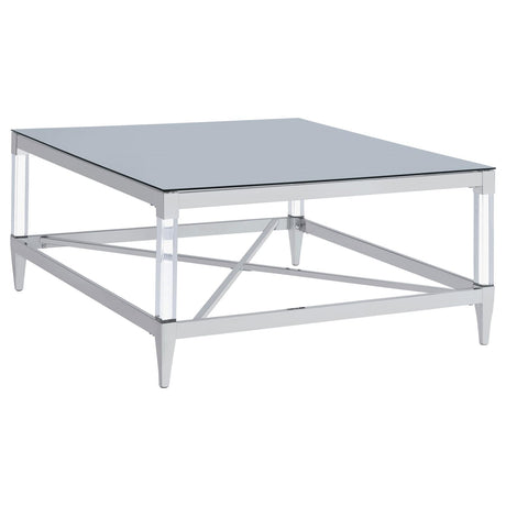 Lindley Chrome Square Coffee Table with Acrylic Legs and Tempered Mirror Top from Coaster - Luna Furniture