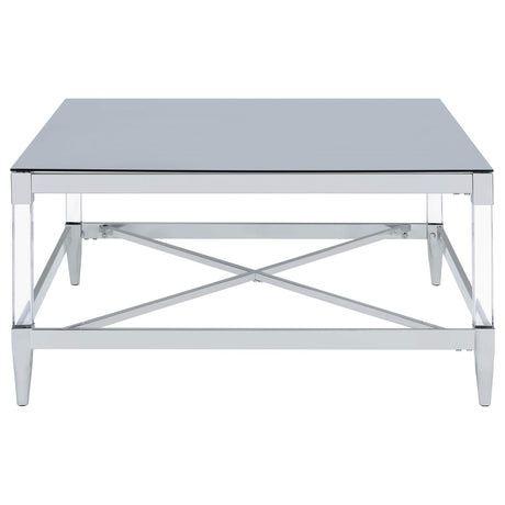 Lindley Chrome Square Coffee Table with Acrylic Legs and Tempered Mirror Top from Coaster - Luna Furniture