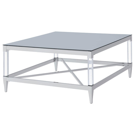 Lindley Chrome Square Coffee Table with Acrylic Legs and Tempered Mirror Top from Coaster - Luna Furniture