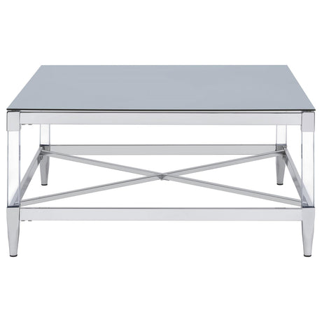 Lindley Chrome Square Coffee Table with Acrylic Legs and Tempered Mirror Top from Coaster - Luna Furniture