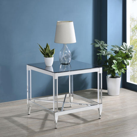 Lindley Square End Table with Acrylic Legs and Tempered Mirror Top Chrome - 709727 - Luna Furniture
