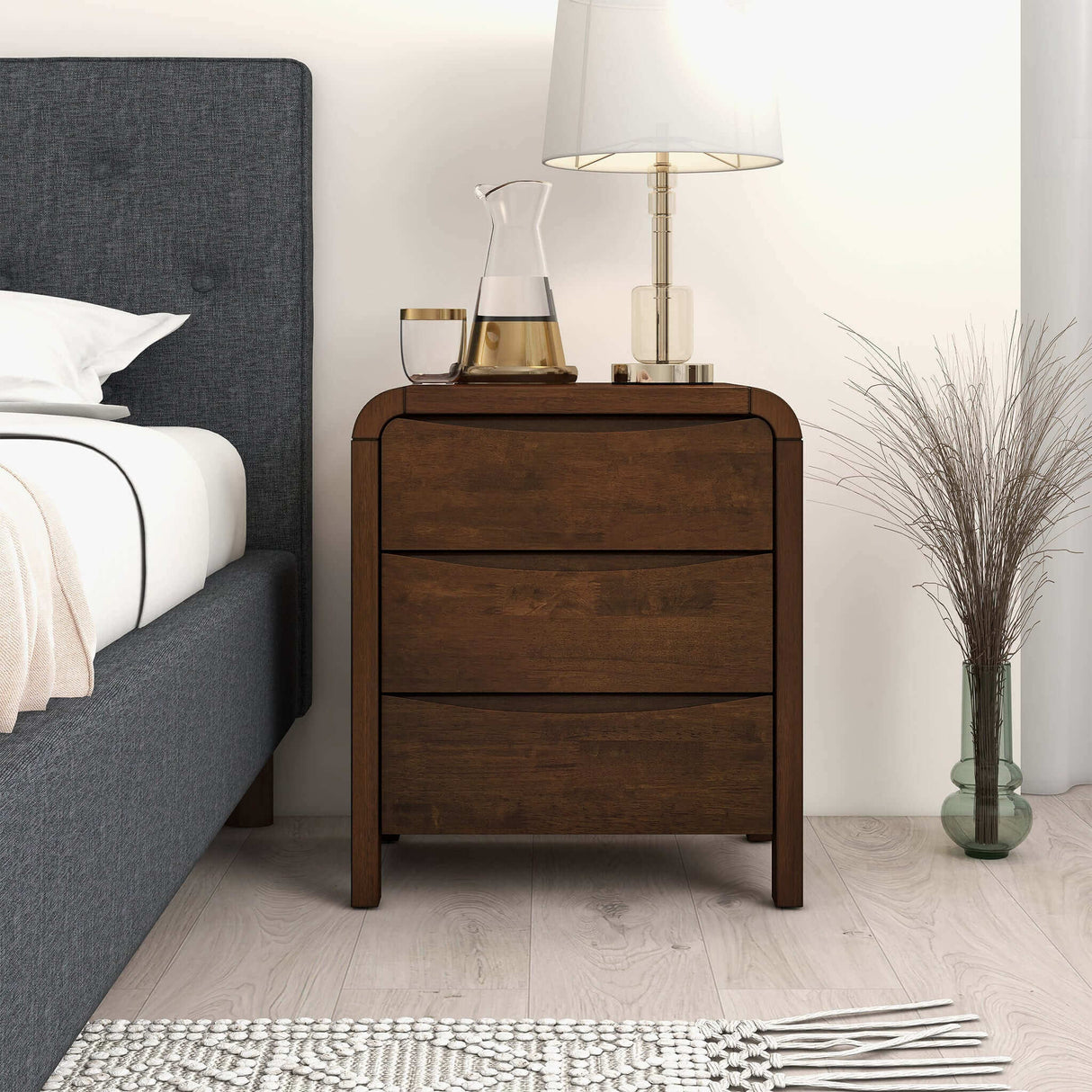 Lionel Mid Century Modern Solid Wood Nightstand  3-drawer Bed Side Table - AFC01821 - Luna Furniture