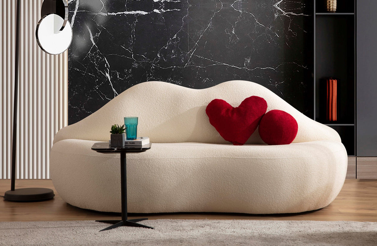 Lips Ivory Boucle Settee - LIPSIVORYBOUCLE-L - Luna Furniture