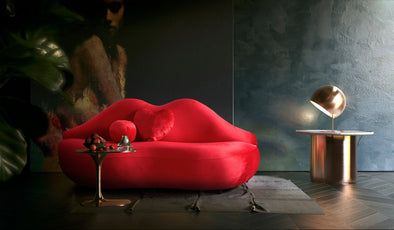 Lips Red Velvet Settee - LIPSRED-L - Luna Furniture