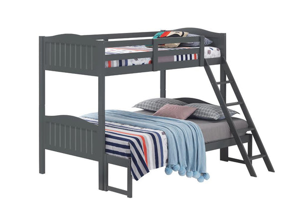 Littleton Twin/Full Bunk Bed with Ladder Grey - 405054GRY - Luna Furniture