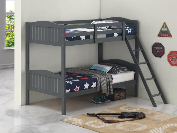 Littleton Twin/Twin Bunk Bed with Ladder Grey - 405053GRY - Luna Furniture