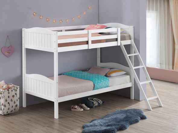 Littleton Twin/Twin Bunk Bed with Ladder White - 405053WHT - Luna Furniture