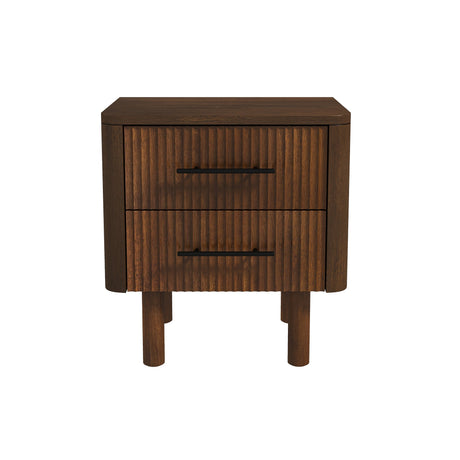 Logan Mid Century Modern Walnut Nightstand Bed Side Tables with 2 Drawers from Ashcroft Furniture - Luna Furniture