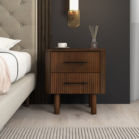 Logan Mid Century Modern Walnut Nightstand Bed Side Tables with 2 Drawers from Ashcroft Furniture - Luna Furniture