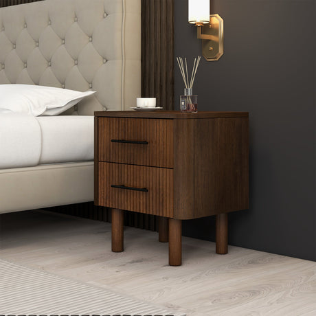 Logan Mid Century Modern Walnut Nightstand Bed Side Tables with 2 Drawers from Ashcroft Furniture - Luna Furniture