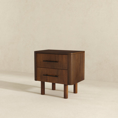 Logan Mid Century Modern Walnut Nightstand Bed Side Tables with 2 Drawers from Ashcroft Furniture - Luna Furniture