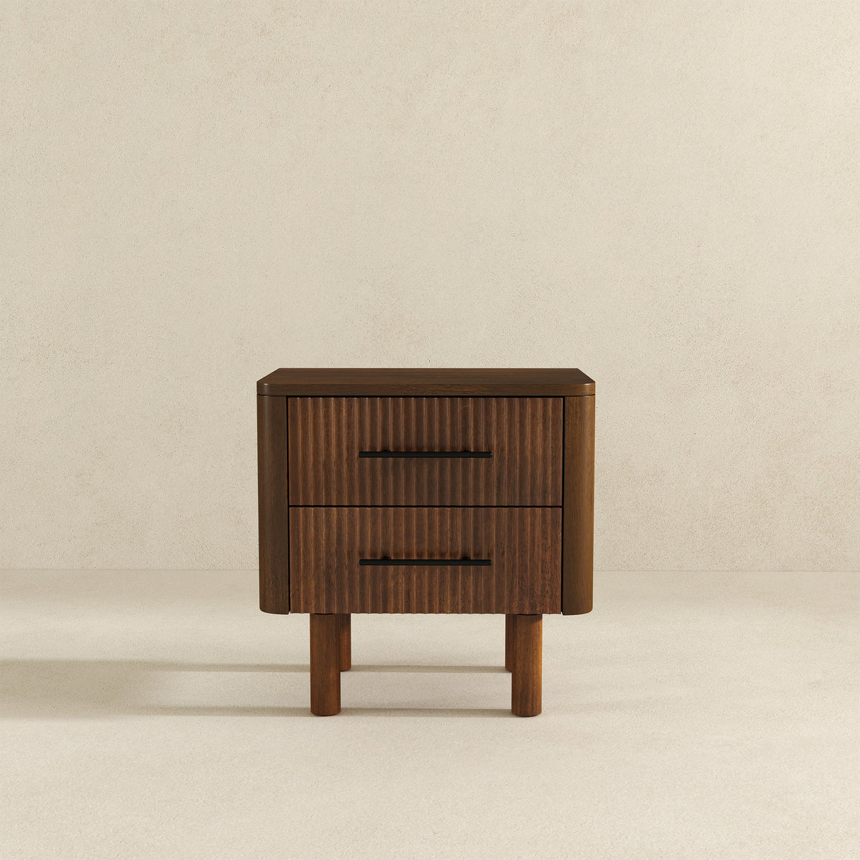 Logan Mid Century Modern Walnut Nightstand Bed Side Tables with 2 Drawers from Ashcroft Furniture - Luna Furniture