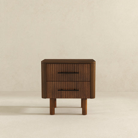 Logan Mid Century Modern Walnut Nightstand Bed Side Tables with 2 Drawers from Ashcroft Furniture - Luna Furniture
