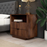 Lola Mid Century Modern Walnut Nightstand 2-Drawer Bed Side Table from Ashcroft Furniture - Luna Furniture