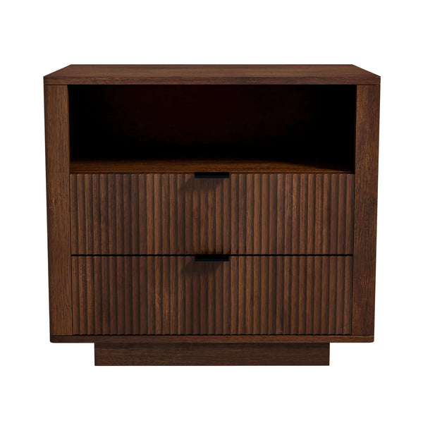 Lola Mid Century Modern Walnut Nightstand 2-Drawer  Bed Side Table