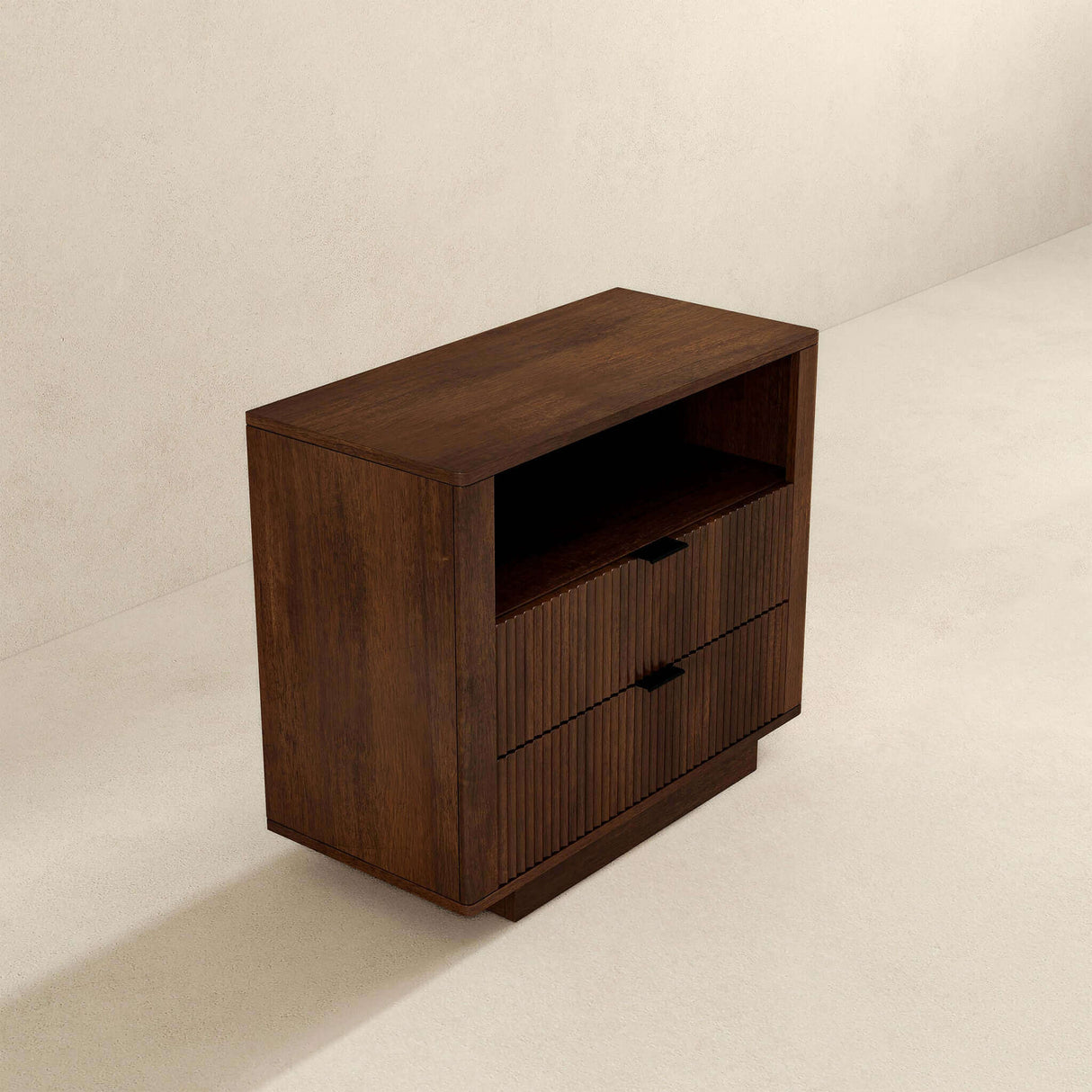 Lola Mid Century Modern Walnut Nightstand 2-Drawer Bed Side Table from Ashcroft Furniture - Luna Furniture
