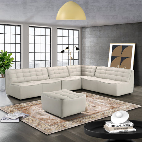 London Mid-Century Modern Genuine Leather Corner Modular Sofa - Grey Leather - AFC01945 - Luna Furniture