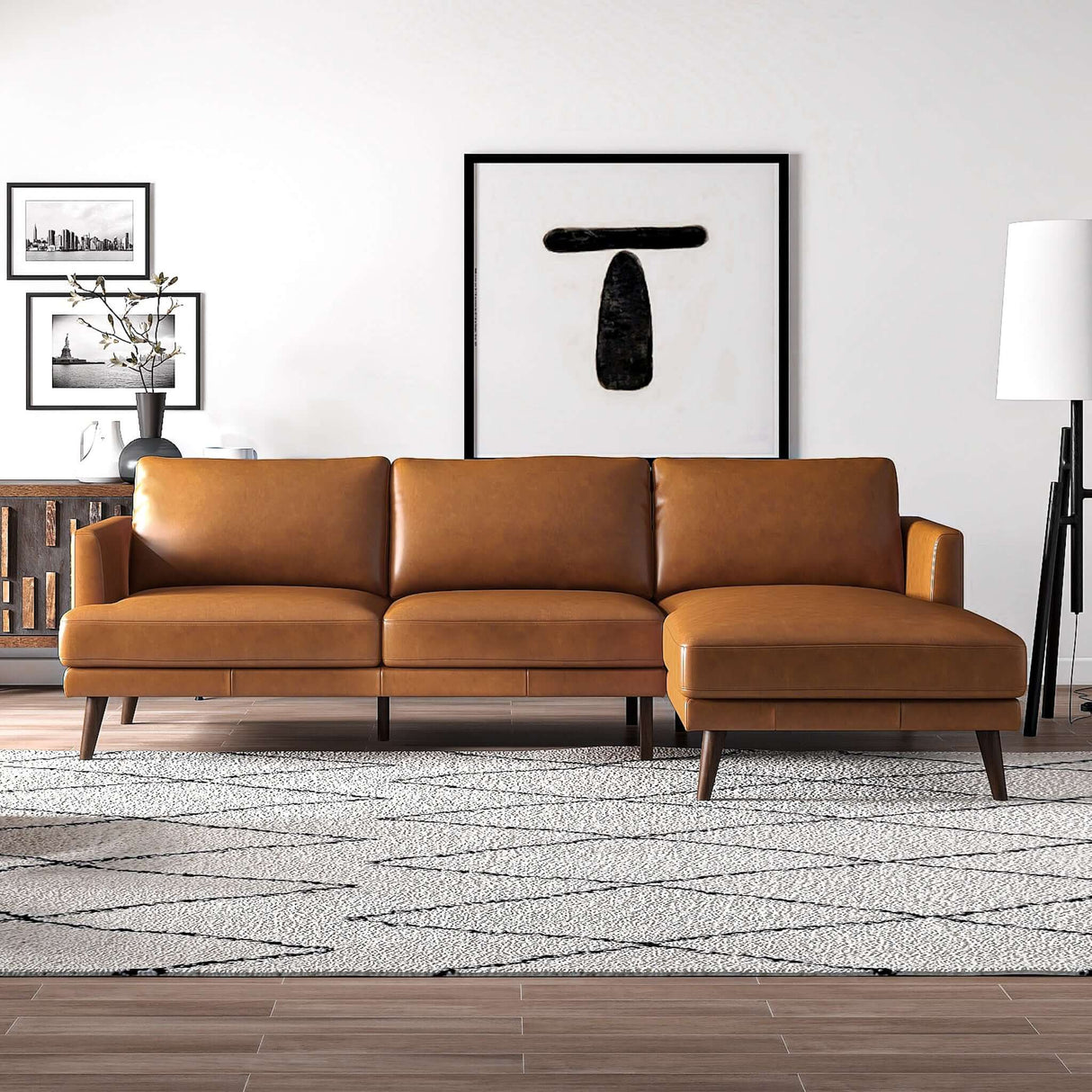 Lore Tan Genuine Leather RAF Sectional from Ashcroft Furniture - Luna Furniture