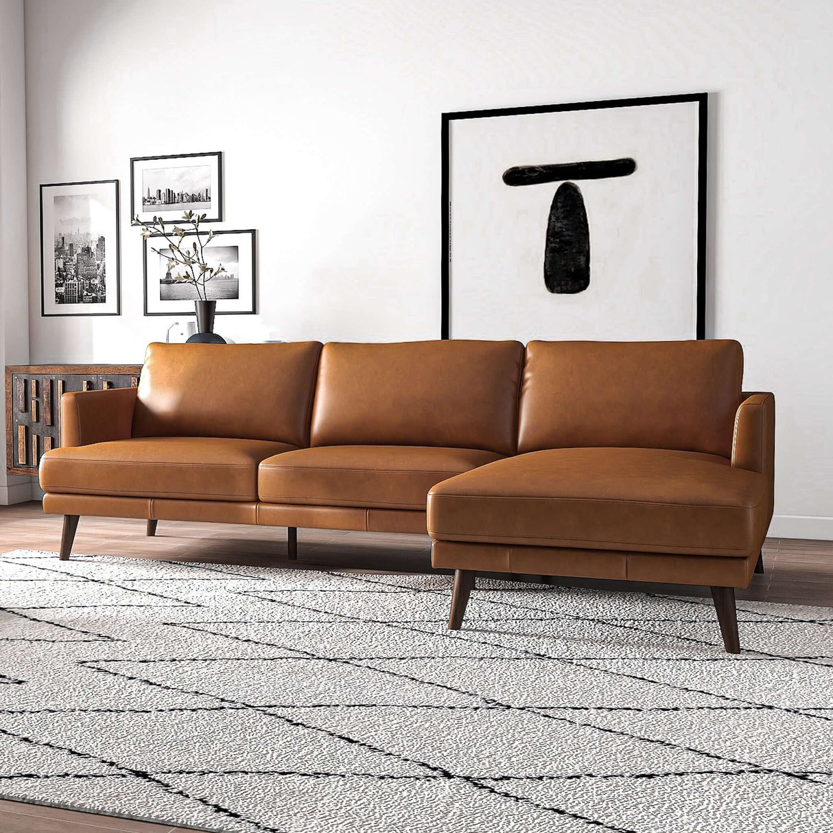 Lore Tan Genuine Leather RAF Sectional from Ashcroft Furniture - Luna Furniture