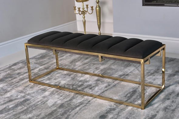 Lorena Tufted Cushion Bench Dark Grey and Gold - 914111 - Luna Furniture