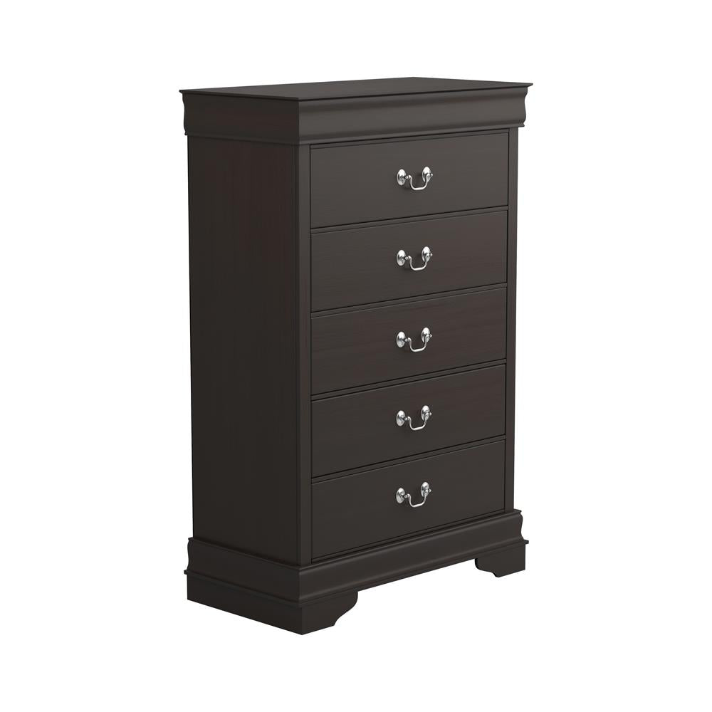 Louis Philippe Cappuccino 5-Drawer Chest with Silver Bails from Coaster - Luna Furniture