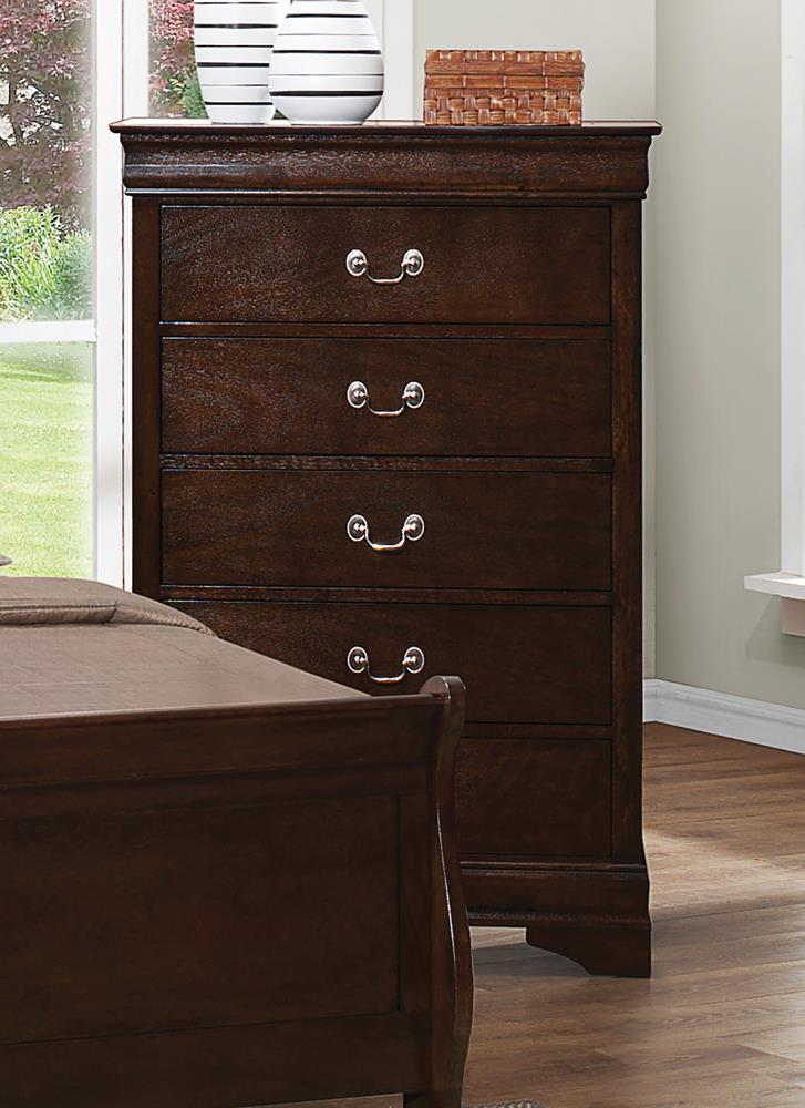Louis Philippe Cappuccino 5-Drawer Chest with Silver Bails from Coaster - Luna Furniture