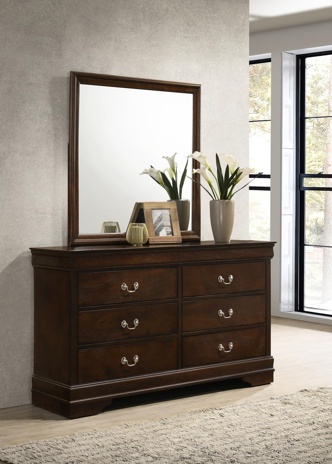Louis Philippe Cappuccino 6-Drawer Dresser with Mirror from Coaster - Luna Furniture