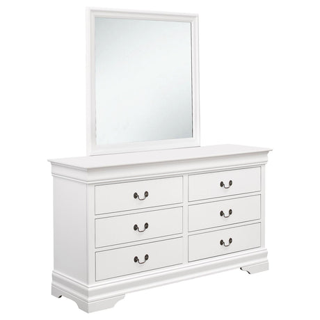 Louis Philippe 6-drawer Dresser with Mirror White - 204693M - Luna Furniture