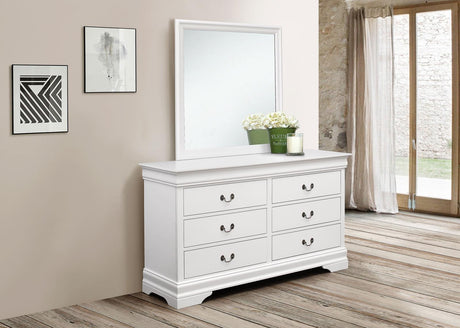 Louis Philippe 6-drawer Dresser with Mirror White - 204693M - Luna Furniture