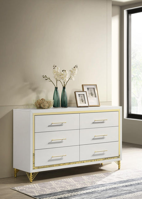 Lucia White 6-Drawer Bedroom Dresser from Coaster - Luna Furniture