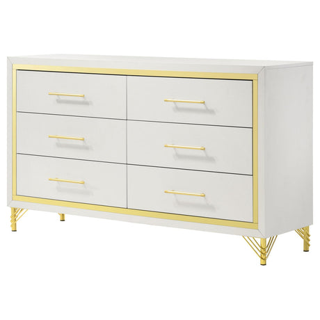 Lucia White 6-Drawer Bedroom Dresser from Coaster - Luna Furniture