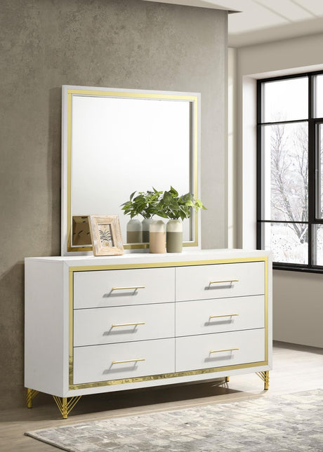 Lucia 6-drawer Bedroom Dresser with Mirror White - 224733M - Luna Furniture